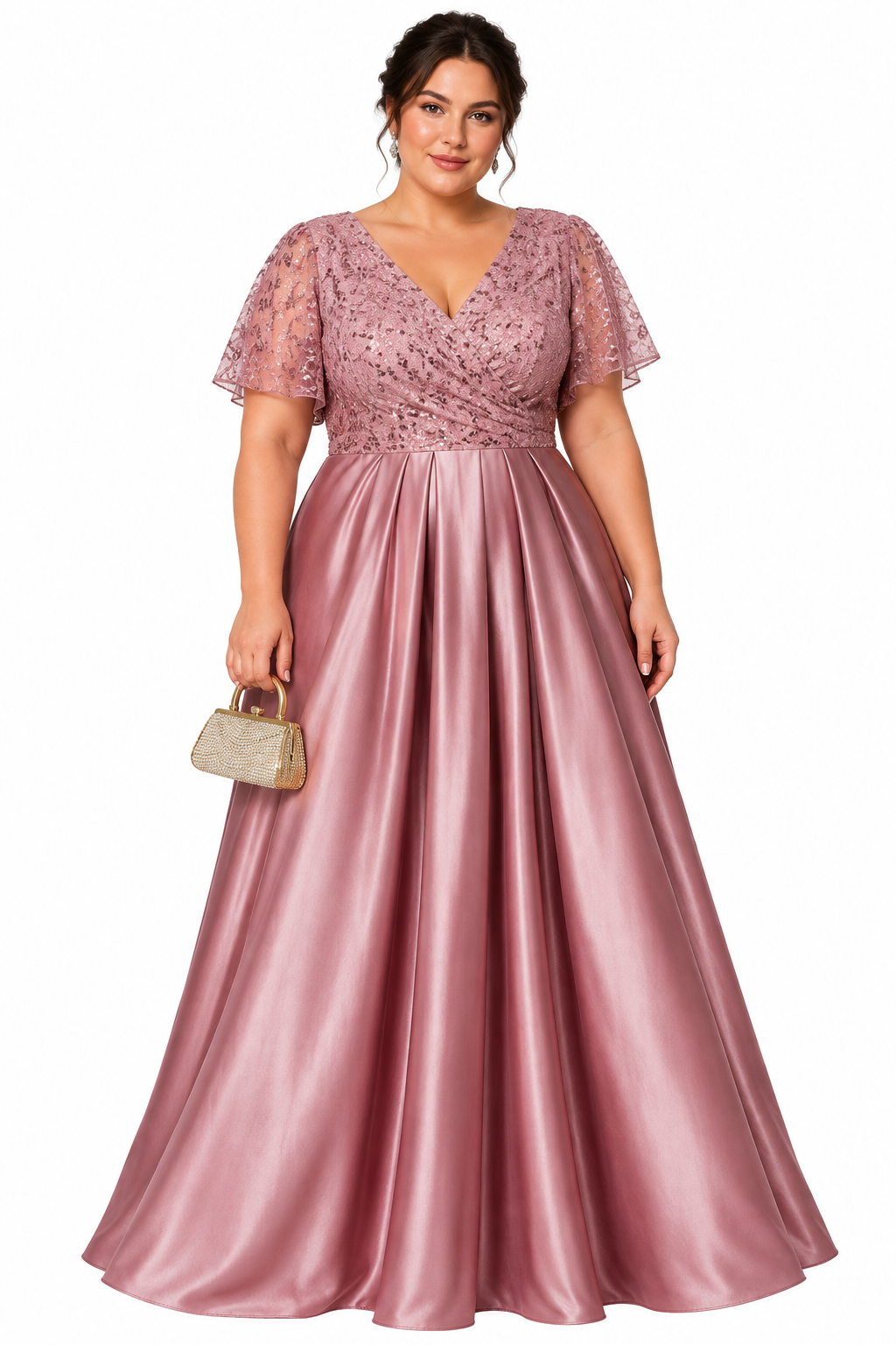 Virum festkjoler i Rosa plussize med ærme fra Bridalstore.dk 
